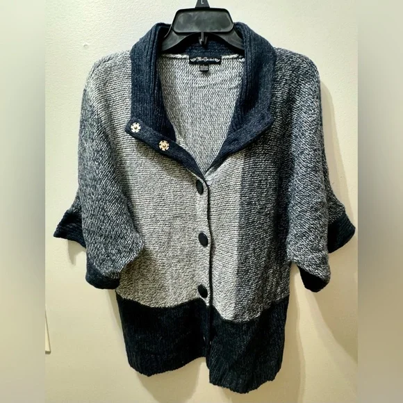 Miss Guided blue block pattern snap cardigan, size L - Picture 1 of 3